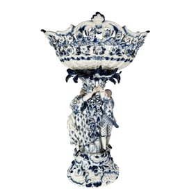 LARGE MEISSEN PORCELAIN FIGURAL BLUE CENTERPIECE, 19TH CENTURY