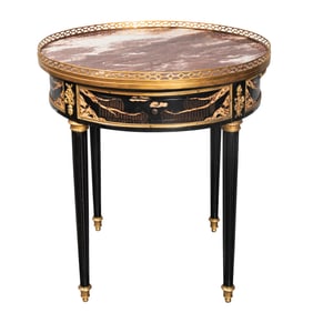 A LOUIS XVI STYLE ORMOLU MOUNTED AND CHINOISERIE OCCASIONAL TABLE, CIRCA 1900