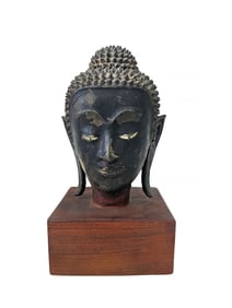 CAMBODIAN BRONZE BUDDHA HEAD WITH GILDING