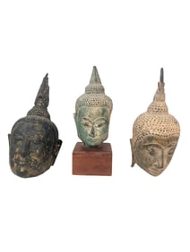 LOT OF THREE THAI BUDDHA HEADS