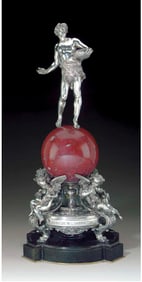 A French Solid Silver & Rouge Marble Presentation Trophy By Chrisofle & Cie, C. 1885