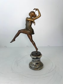 Austrian Bronze Cold Painted Figure of a Dancer on Onyx Base, Signed Salat