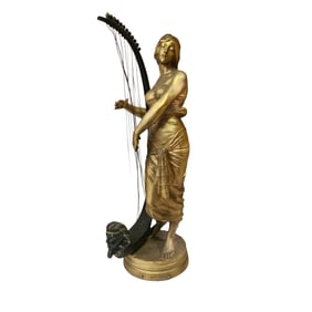 A French Gilt Bronze Oreintalist Figure playing the Harp Titled "Tahoser" by Coudray, 19th Century