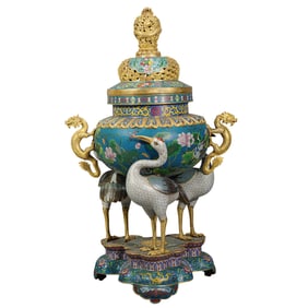 A Large Chinese Cloisonne Enamel Tripod Censer