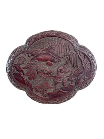 A CHINESE HEXAFOIL CINNEBAR LACQUER BOX