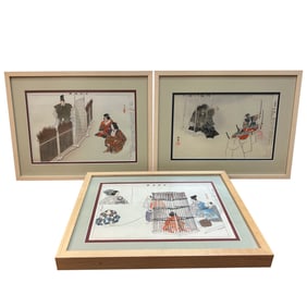 THREE JAPANESE WOOD BLOCKS BY TSUKIOKA KOGYO (1869-1927)