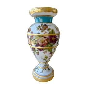A Very Large French Baccarat Enameled Opaline Glass Decorated Vase, Circa 1845.