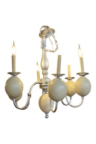 MID-CENTURY ANTHONY REDMILE STYLE BRASS AND OSTRICH EGG 6-BRANCH CHANDELIER