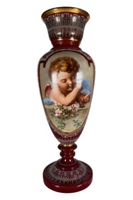 A LARGE BOHEMIAN GLASS ENAMELED AND PAINTED VASE, CIRCA 1900