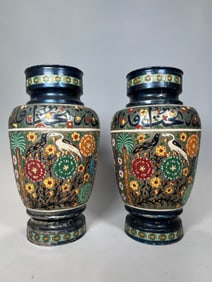 PAIR OF ISLAMIC COLD PAINTED METAL VASES, 20TH CENTURY
