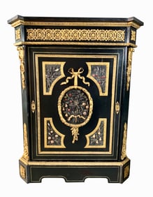 A VERY FINE 19TH CENTURY ITALIAN EBONIZED WOOD  ORMOLU MOUNTED PIETRA-DURA SIDE CABINET