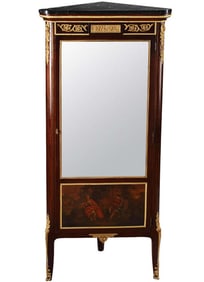 FRENCH ANTIQUE LOUIS XVI STYLE ORMOLU MOUNTED CORNER CABINET, Late 19th Century