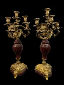 PAIR OF FRENCH ROUGE MARBLE AND GILT BRONZE CANDELABRAS, 19TH CENTURY