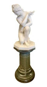A LARGE ITALIAN CARRARA MARBLE SCULPTURE OF CROUCHING VENUS, Late 19th Century