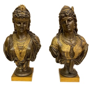 FRENCH PAIR OF GILT AND PATINATED BRONZE ORIENTALIST BUSTS, 19TH CENTURY