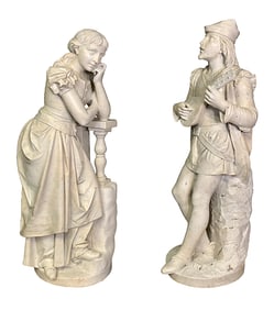 LIFE SIZE ITALIAN MARBLE SCULPTURE OF ROMEO AND JULIET AFTER FERDINANDO VICHI, Late 19th/Early 20th