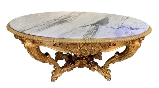 ITALIAN CARVED GILT WOOD AND BRONZE MOUNTED CENTER TABLE, CIRCA 1880