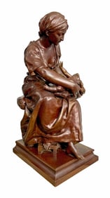 FRENCH PATINATED BRONZE OF MOTHER AND CHILD BY PIERRE LOUIS DETRIER, 19TH CENTURY
