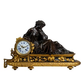 FRENCH GILT AND PATINATED BRONZE MANTEL CLOCK OF 'CLEOPATRA', 19TH CENTURY