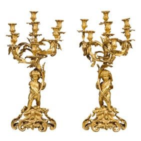 VICTOR RAULIN PAIR OF GILT BRONZE FIGURAL CANDELABRAS, PARIS CIRCA 1900