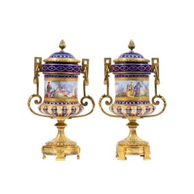 A PAIR OF FRENCH SEVRES STYLE PORCELAIN GILT BRONZE MOUNTED VASES, LATE 19TH CENTURY