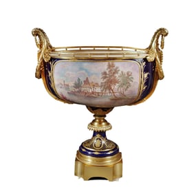 A LARGE FRENCH SEVRES STYLE PORCELAIN AND ORMOLU OVAL JARDINI??RE, LATE 19TH CENTURY