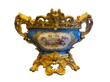A FRENCH SEVRES STYLE PORCELAIN AND ORMOLU MOUNTED JARDINIERE, LATE 19TH CENTURY