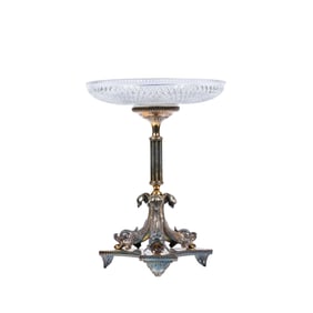 AN ENGLISH SILVERED BRONZE AND CRYSTAL COMPOTE, LATE 19TH CENTURY