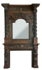 FRENCH WALNUT AND OAK CARVED FIRE SURROUND, 19TH CENTURY