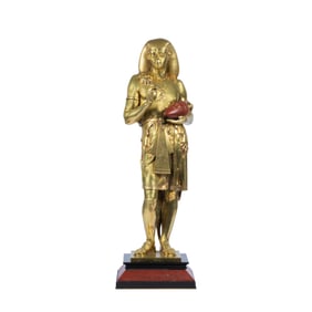 A FRENCH ANTIQUE GILT BRONZE FIGURE OF AN EGYPTIAN SCRIBE BY EMILE PICAULT