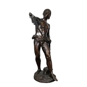 LOUIS AGUSTE MOREAU FRENCH PATINATED BRONZE SCULPTURE (1855-1919) TITLED 'ALERTA', 19TH CENTURY