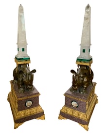 A PAIR OF UNUSUAL LARGE LOUIS XVI STYLE GILT BRONZE & ROCK CRYSTAL ENTRY SCULPTURES