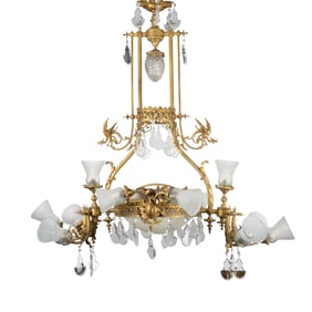 A LARGE FRENCH LOUIS XV SYTLE GILT BRONZE THIRTEEN LIGHT CHANDELIER, LATE 19TH CENTURY