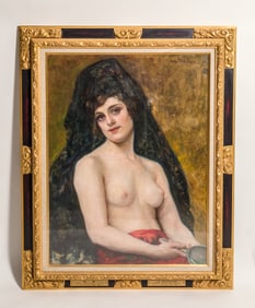 SPANISH OIL ON CANVAS OF A NUDE BY MIGUEL HERNANDEZ NAJERA (1864-1936)