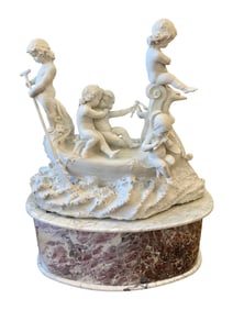 LARGE ANTIQUE ITALIAN CARRARA MARBLE GROUP TITLED 'THE LOVE BOAT' CIRCA 1890
