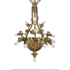 A FRENCH GILT BRONZE SIXTEEN LIGHT CHANDELIER, LATE 19TH CENTURY