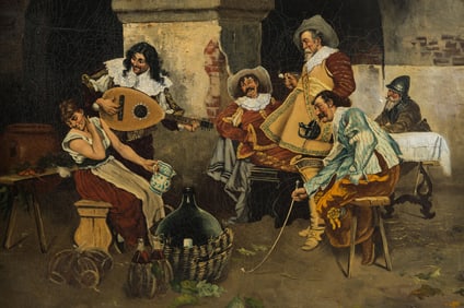 G. NOVELLI MUSKETEERS IN AN INTERIOR OIL ON CANVAS, LATE 19TH CENTURY
