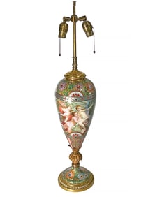 FRENCH ART NOUVEAU SEVRES STYLE PORCELAIN DECORATED VASE/LAMP, CIRCA 1900