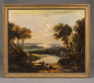 ANTIQUE ENGLISH SCHOOL OIL ON CANVAS LANDSCAPE