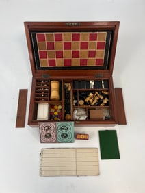Antique English Burr Mahogany Games Compendium / Box C.1880