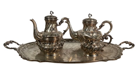 ITALIAN MILAN ARGENTERIA DABBENE .800 SILVER 5-PIECE CHASED TEA SERVICE