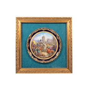 A VERY LARGE FRENCH SEVRES STYLE PORCELAIN COBALT BLUE GROUND CHARGER, 19TH CENTURY