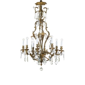 A FRENCH BRONZE ROCOCO STYLE EIGHT LIGHT CHANDELIER, LATE 19TH CENTURY
