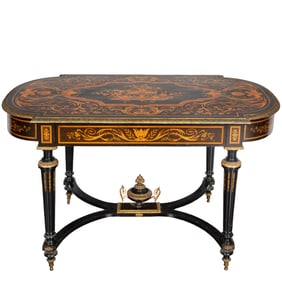 FRENCH LOUIS XVI STYLE GILT BRONZE MOUNTED MARQUETRY WRITING DESK, 19TH CENTURY