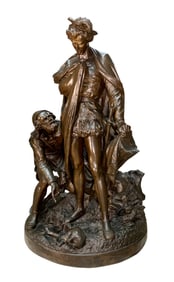 A MONUMENTAL FRENCH BRONZE SCULPTURE OF PRINCE HAMLET AND THE GRAVEDIGGER, 19TH CENTURY