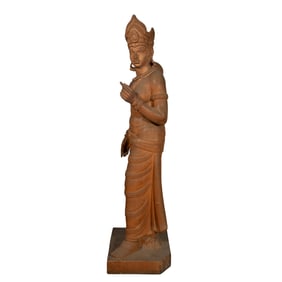 A LIFE-SIZE CARVED WOOD SCULPTURE OF THE HINDU GODDESS PARVATI