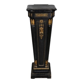 A FRENCH ORMOLU MOUNTED EBONY PEDESTAL, 19TH CENTURY