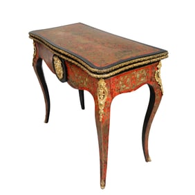 A FRENCH BRASS INLAID LOUIS XV STYLE AND EBONISED GAME TABLE, 19TH CENTURY