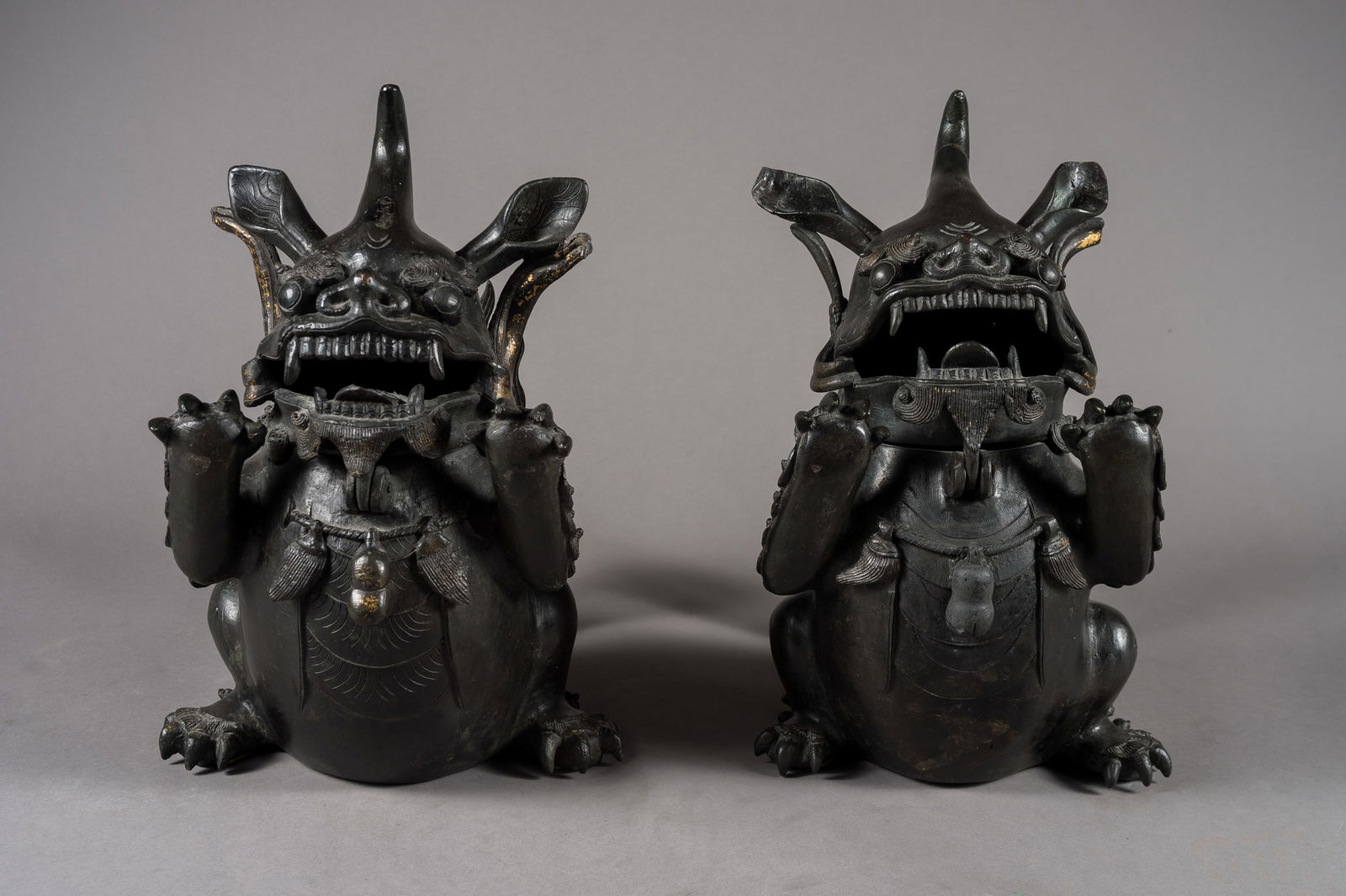 Pair of Monumental Chinese Bronze Mythical Guardian Beasts Incense Burners Qing Dynasty or Earlier (1 of 8)