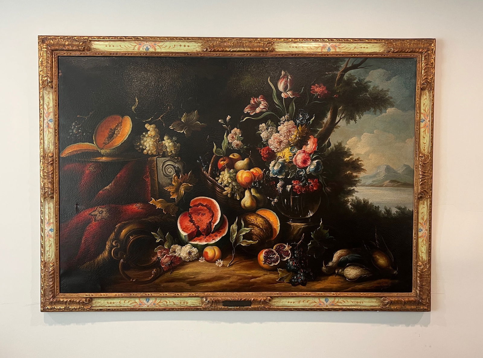 A Large Italian Oil on Canvas Painting 'Fiori e Frutta' signed Jean Vernet (1 of 10)